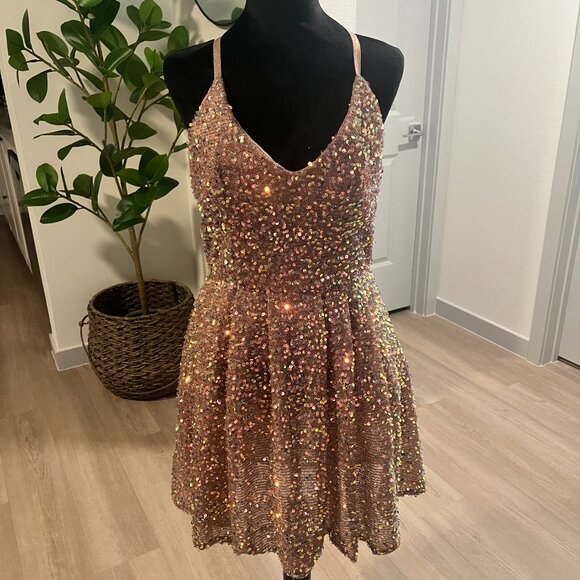 NWT Invitee Rose Sequin Mini Skater Dress Holiday Party NEW YEARS EVE Festive Lg - Picture 1 of 6